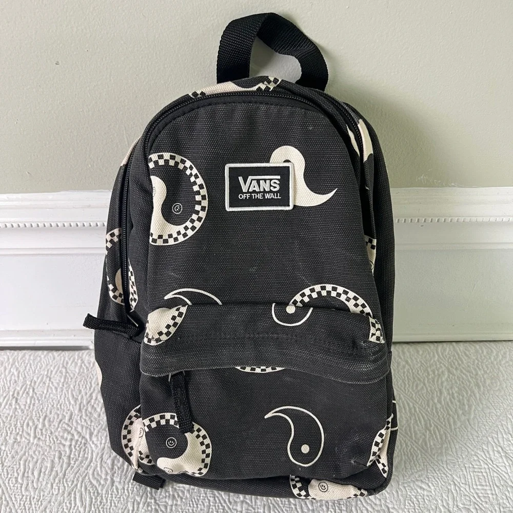 Vans Mini Backpack Small Womens Yin Yang Checkerboard Black White Skater Bag